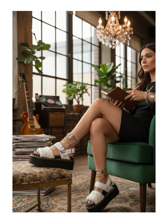 Dr. Martens Shoes - new Dr Martens ☁︎︎ Voss Fluffy Faux Fur Platform Sandal ☁︎︎ White Nappa ☁︎︎ 37
